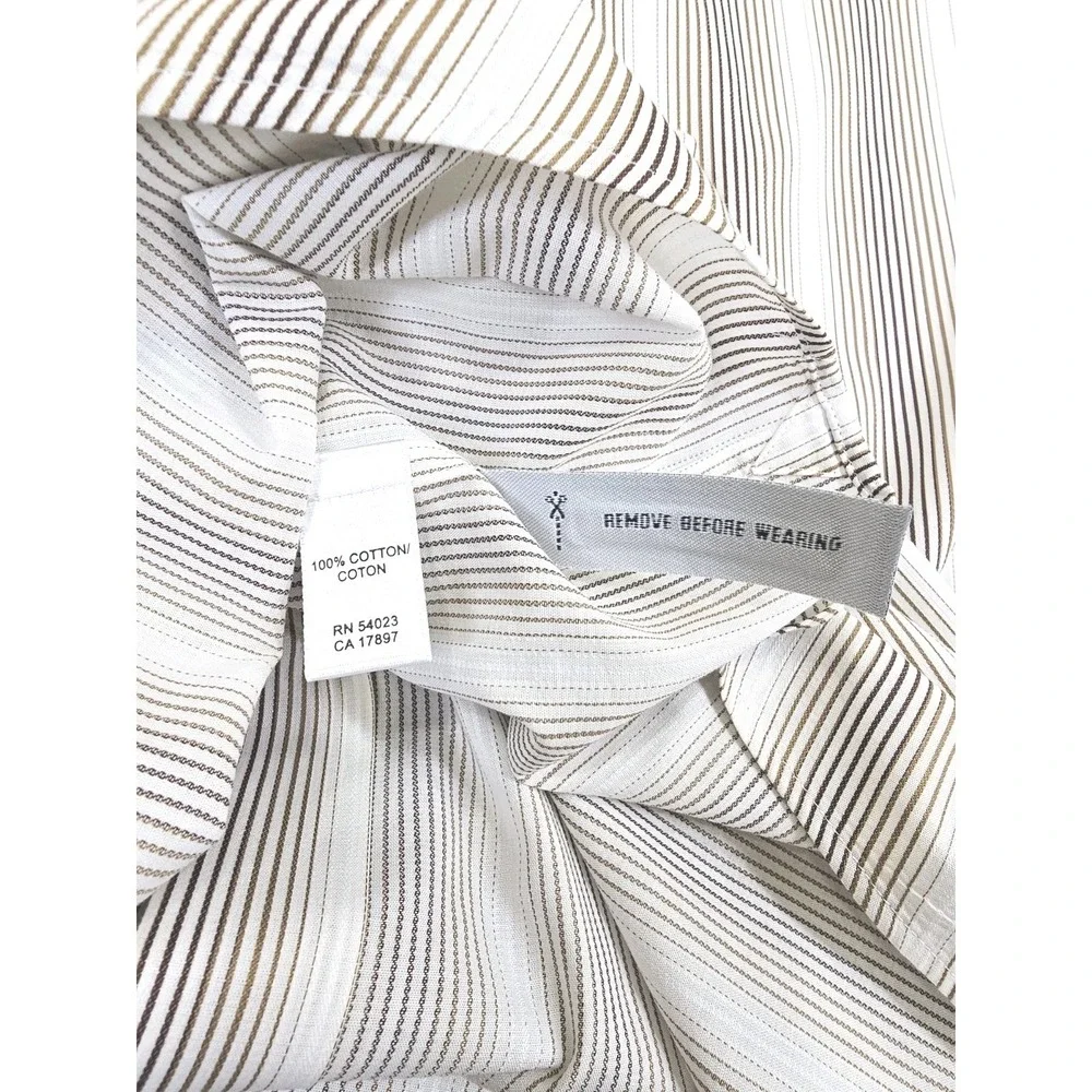 Banana Republic Mens Large Vertical Brown Striped Non Iron Slim Fit Dress Shirt